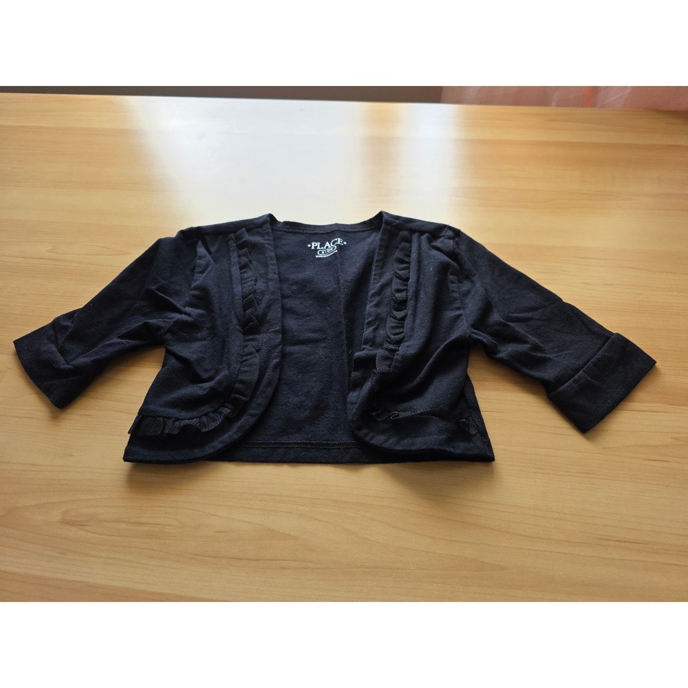 The Childrens Place Girls Black Ruffle Trim Shrug Cardigan Bolero Size S 5/6